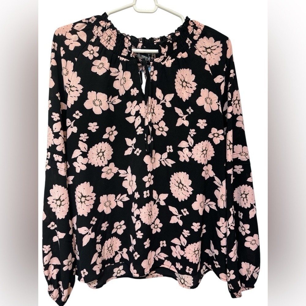 Sanctuary Size L Womens Floral Pleated Back V-Neck Long Sleeve Flowy Blouse NWT